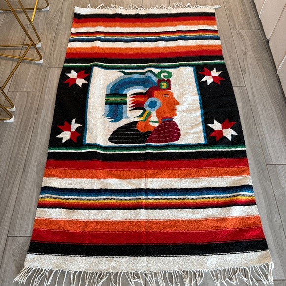 Vintage Hand-Woven Blanket Aztec Mayan Inca Indian Art Blanket 81"x48" - Picture 3 of 15